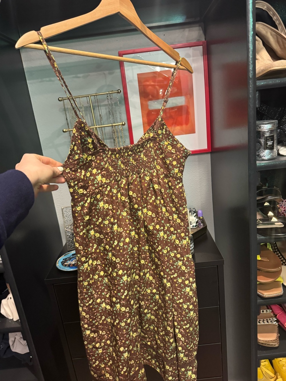 Vintage early 2000’s Y2K L.E.I. Brown Floral Ditsy Spaghetti Strap Sundress 💐 - Picture 4 of 6